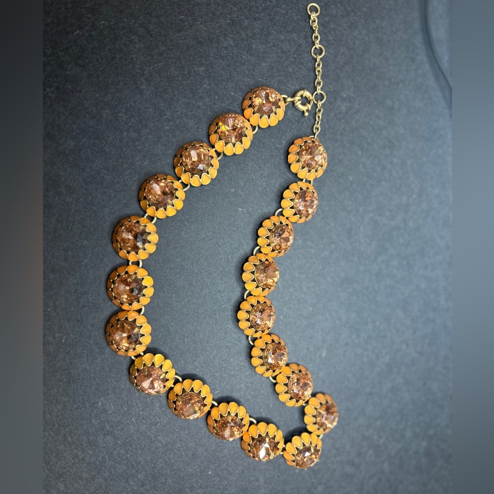 J.Crew Orange enamel and rhinestone statement necklace